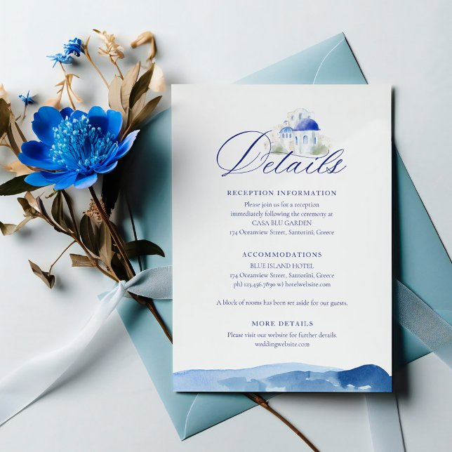 Santorini Greece Watercolor Wedding Details Begleitkarte (Santorini Greece Watercolor Wedding Details Enclosure Card)