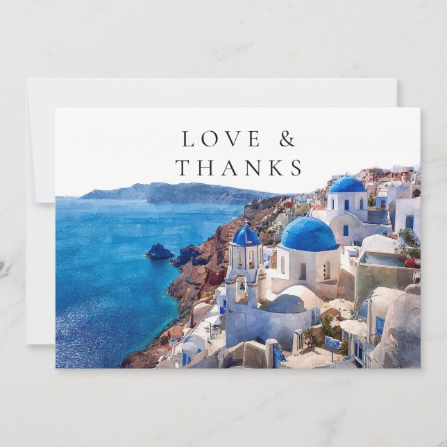 Santorini Greece Watercolor Wedding Photo Dankeskarte (Vorderseite)