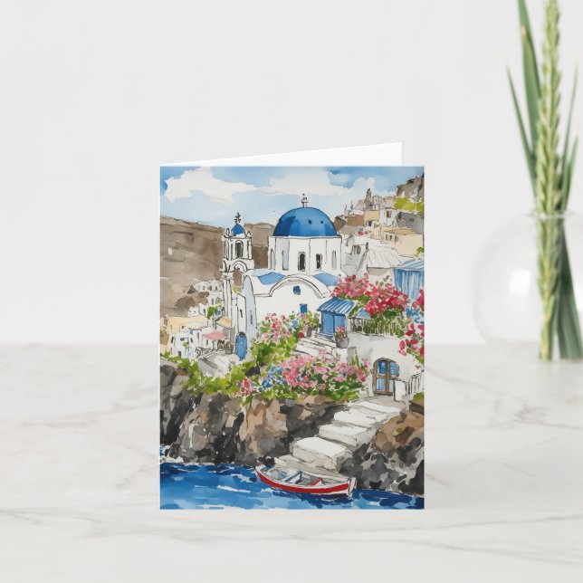 Santorini Griechenland Aquarellböden Karte (Vorderseite)