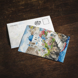 Santorini Griechenland Aquarellfarben-Postkarte Einladung