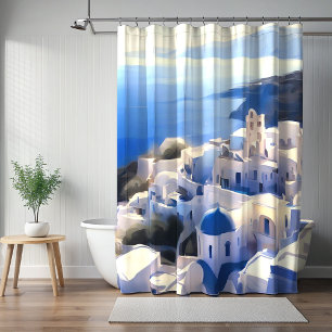 Santorini Griechenland Aquarellmalerei Duschvorhang