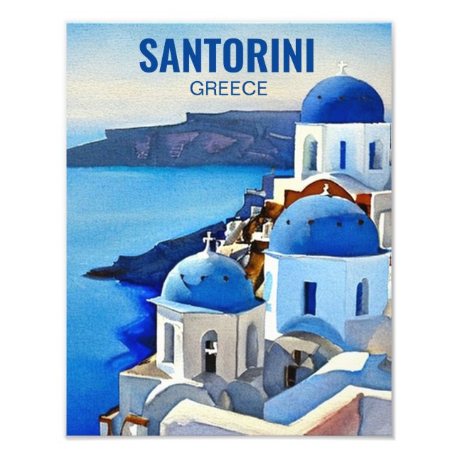 Santorini Griechenland Aquarellmalerei Fotodruck (Vorne)