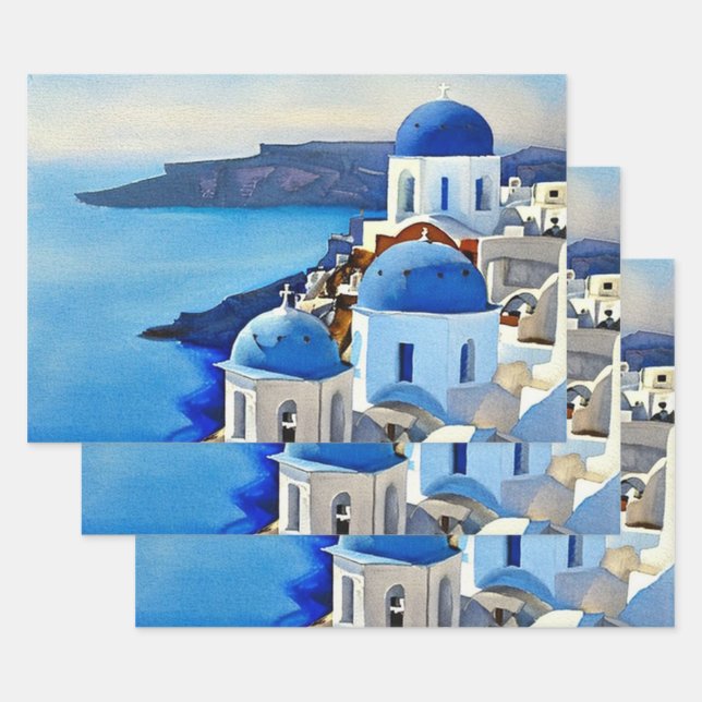 Santorini Griechenland Aquarellmalerei Geschenkpapier Set (Set)