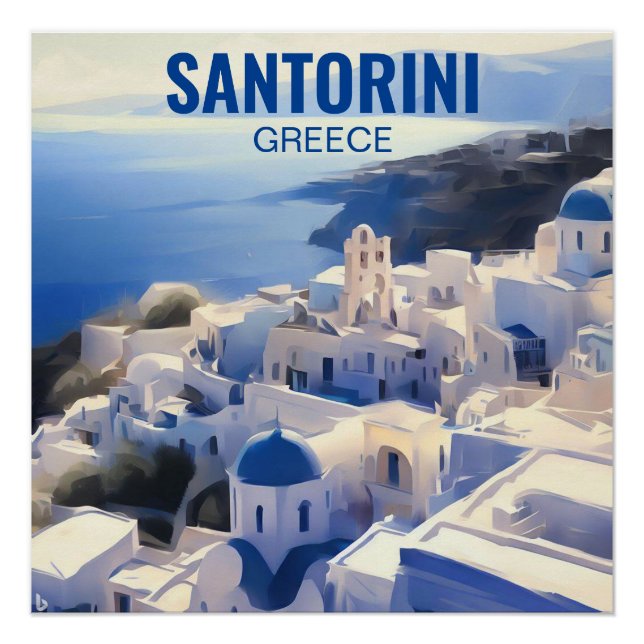 Santorini Griechenland Aquarellmalerei Poster (Vorderseite)