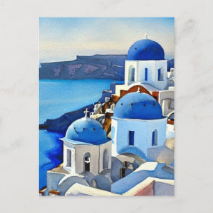 Santorini Griechenland Aquarellmalerei Postkarte