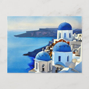 Santorini Griechenland Aquarellmalerei Postkarte