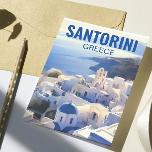Santorini Griechenland Aquarellmalerei Postkarte