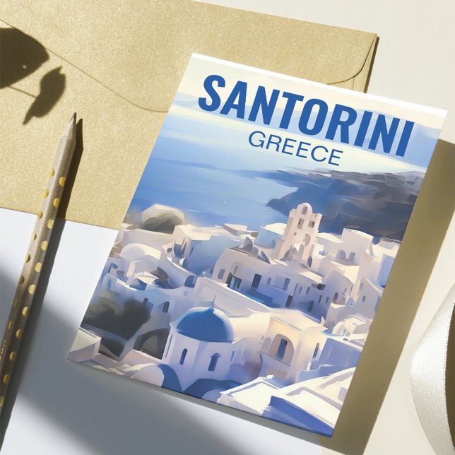 Santorini Griechenland Aquarellmalerei Postkarte (Von Creator hochgeladen)