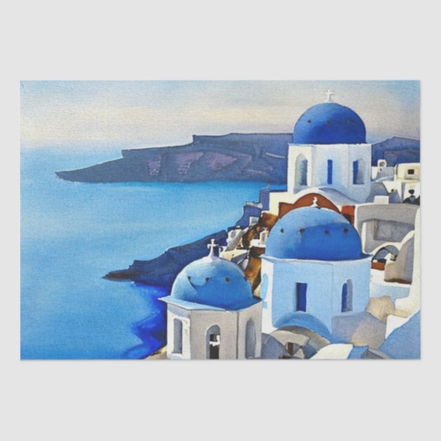 Santorini Griechenland Aquarellmalerei Seidenpapier (Vorderseite)