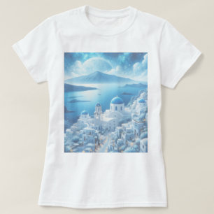 Santorini Griechenland Aquarellmalerei T-Shirt