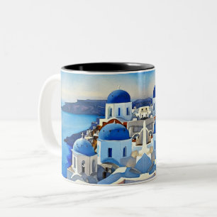 Santorini Griechenland Aquarellmalerei Zweifarbige Tasse