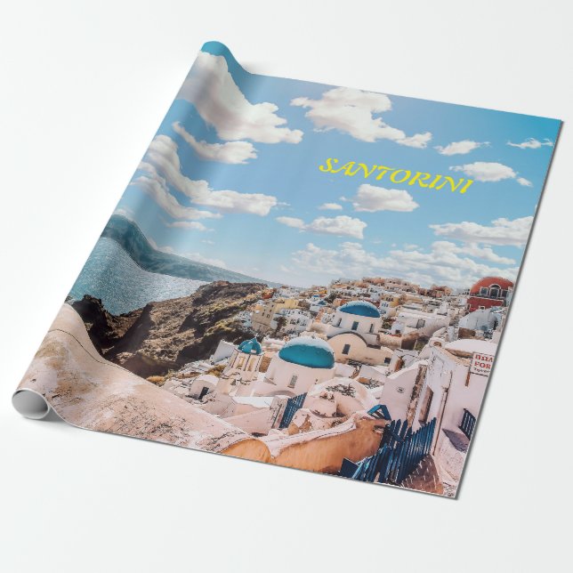 Santorini, Griechenland Beach House Geschenkpapier (Ungerollt)