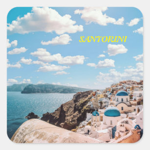 Santorini, Griechenland Beach House Quadratischer Aufkleber