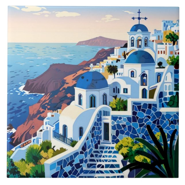 Santorini Griechenland bei Sunset - Griechische In Fliese (Vorderseite)