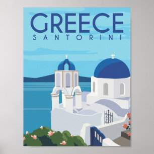 Santorini Griechenland Berühmter Reiseort Illustra Poster