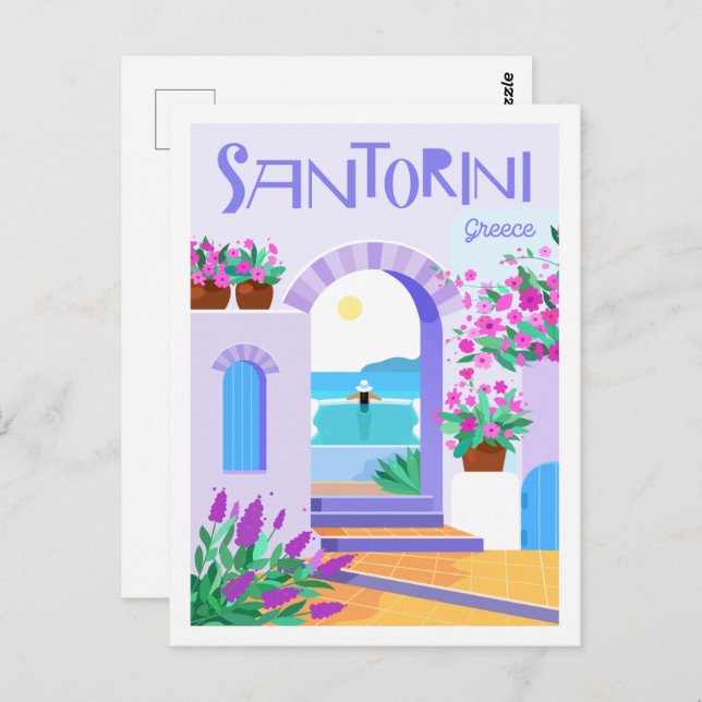 Santorini Griechenland Berühmter Reiseort Illustra Postkarte (Vorne/Hinten)