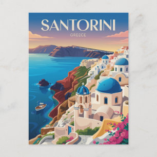 Santorini Griechenland Blauer Dome Reisen Vintag Postkarte