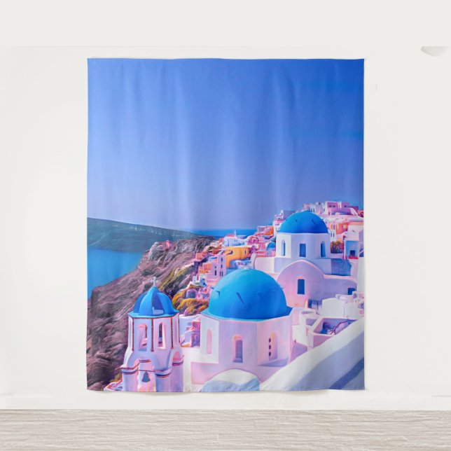 Santorini Griechenland Blue Island Foto Stand Hint Wandteppich (Vorderseite)
