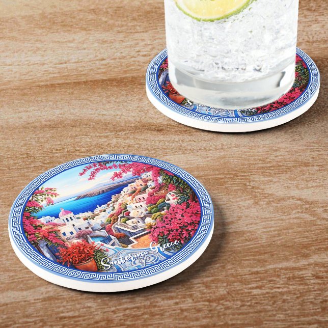 Santorini Griechenland Bougainvillea Malerreisen Getränkeuntersetzer (Santorini Greece Bougainvillea Painting Travel Coaster)