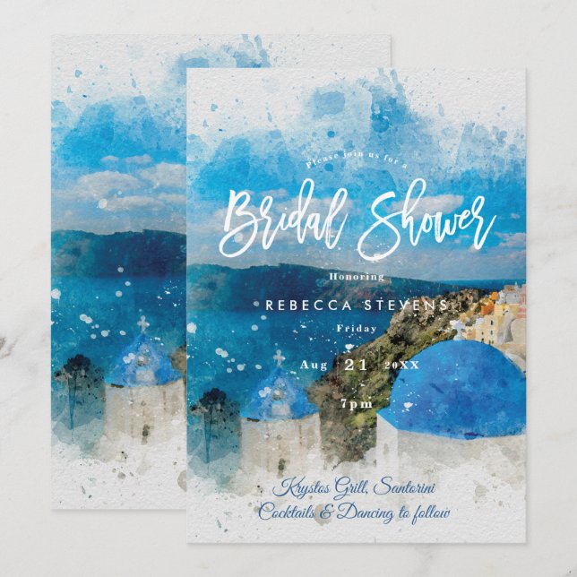 Santorini Griechenland Braun-Dusche Einladung (Vorne/Hinten)