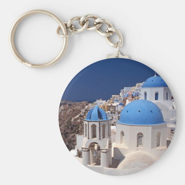 Santorini Griechenland Button Schlüsselanhänger (Vorne)
