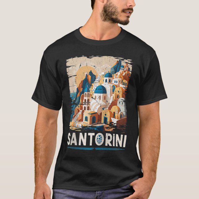 Santorini Griechenland Flaggenstaat Griechenland U T-Shirt (Vorderseite)