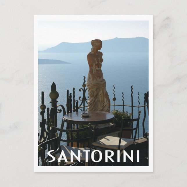 Santorini Griechenland Goddess Statue im Cafe Postkarte (Vorderseite)