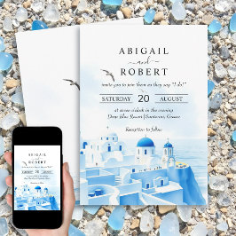 Santorini Griechenland Hochzeit der Aquarelllandsc Einladung