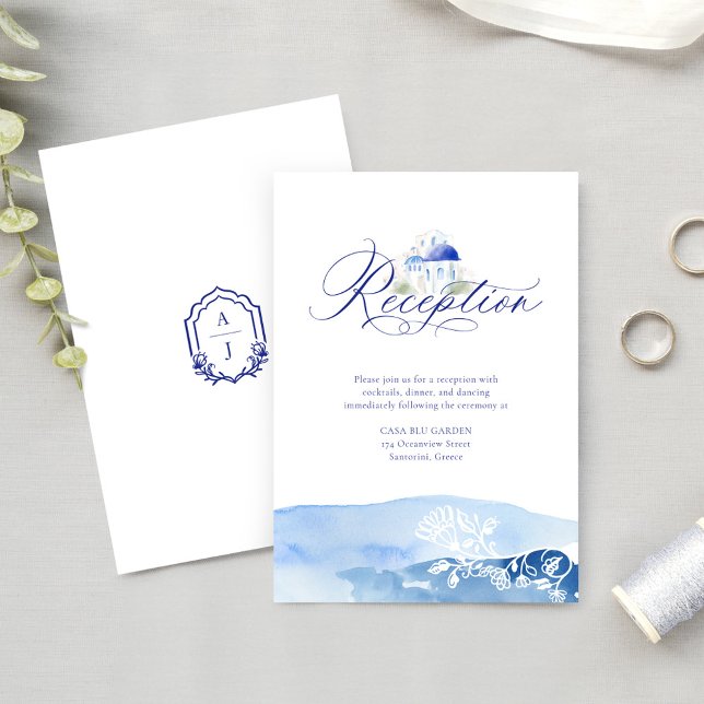 Santorini Griechenland Hochzeitsempfang Begleitkarte (Santorini Greece Watercolor Wedding Reception Enclosure Card)