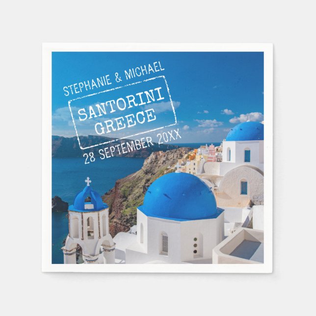 Santorini Griechenland Hochzeitspass Briefmarke Serviette (Vorderseite)