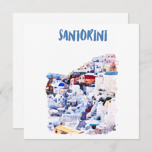Santorini Griechenland Illustration Wasserfarbe (Vorne/Hinten)