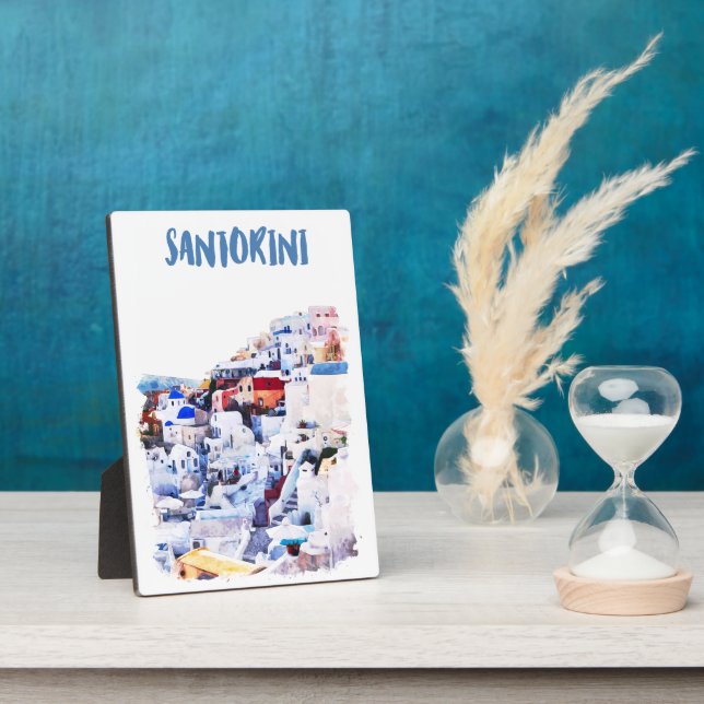 Santorini Griechenland Illustration Wasserfarbe Fotoplatte (Seite)