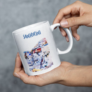 Santorini Griechenland Illustration Wasserfarbe Kaffeetasse