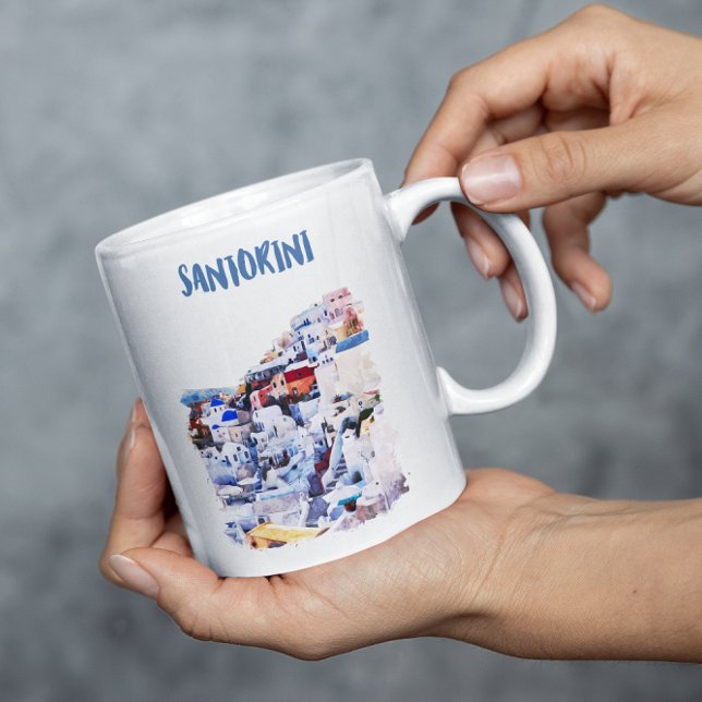 Santorini Griechenland Illustration Wasserfarbe Kaffeetasse (santorini greece illustration coffee mug )