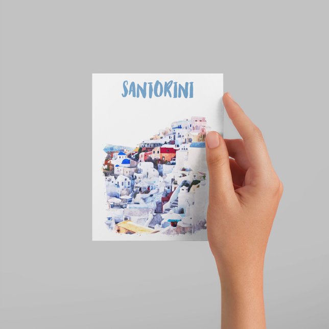 Santorini Griechenland Illustration Wasserfarbe Postkarte (santorini greek island postcard)