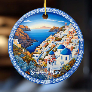 Santorini Griechenland Insel Malerei   Reisekunst Keramik Ornament