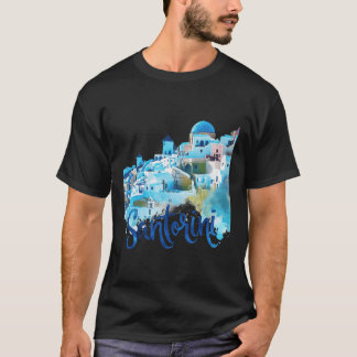 Santorini Griechenland Insel Wasserfarben Souvenir T-Shirt
