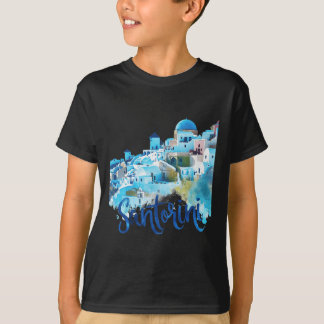 Santorini Griechenland Insel Wasserfarben Souvenir T-Shirt
