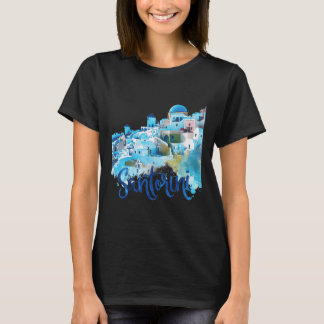 Santorini Griechenland Insel Wasserfarben Souvenir T-Shirt