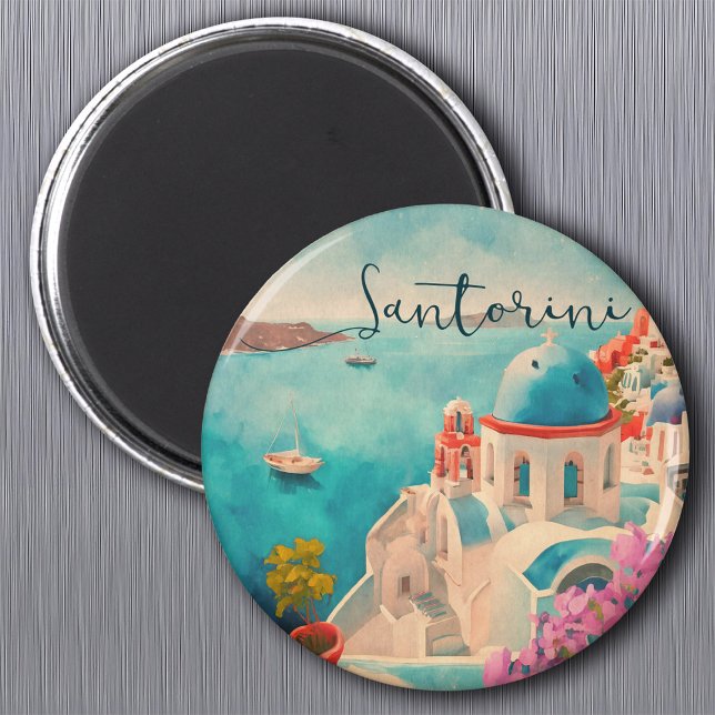 Santorini Griechenland Insel Wasserfarbenreise Sou Magnet (Von Creator hochgeladen)