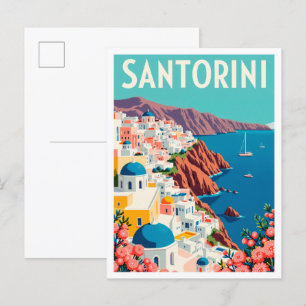 Santorini Griechenland Kunst Vintage Illustration Postkarte