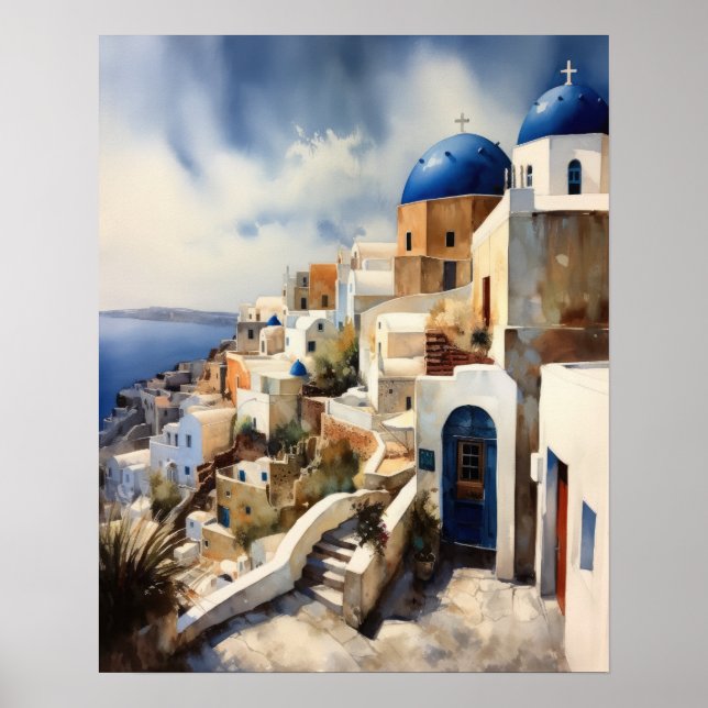 Santorini Griechenland Landschaft Reisen Kunst dru Poster (Vorne)