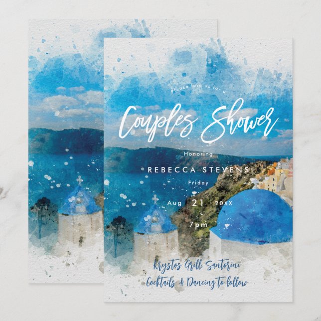 Santorini Griechenland Paare Dusche Einladung (Vorne/Hinten)