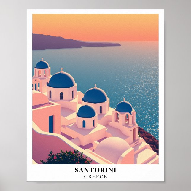 Santorini, Griechenland Reisen Retro Poster (Vorne)
