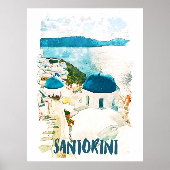 Santorini Griechenland Reisen Wasserfarbenplakat Poster (Vorne)