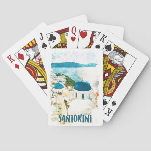 Santorini Griechenland Reisen Wasserfarbenplakat Spielkarten