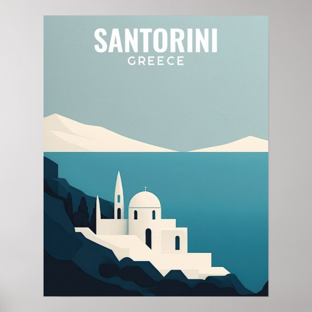 Santorini Griechenland Retro Minimalistisch Poster (Vorne)
