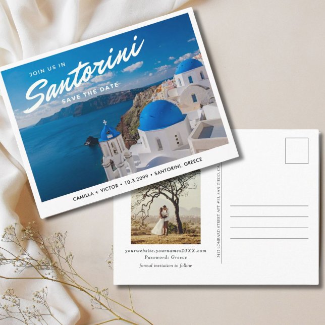 Santorini Griechenland Save the Date Postcard Postkarte (Von Creator hochgeladen)