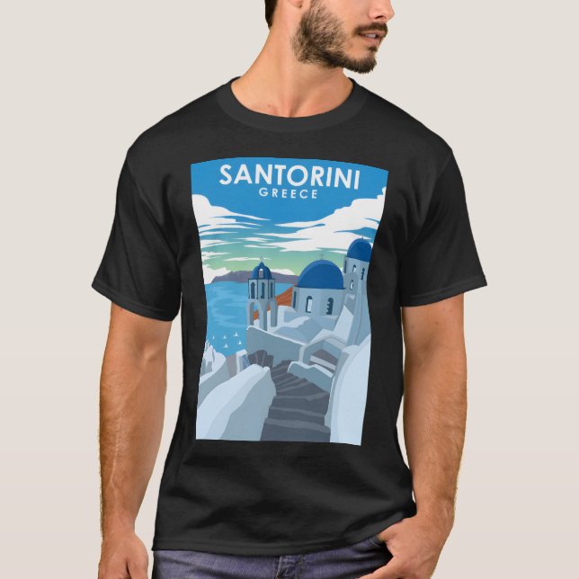 Santorini Griechenland Vintag Minimales Reiseplaka T-Shirt (Vorderseite)