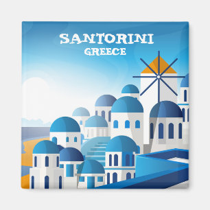 Santorini Griechenland Vintag Wasserfarbe Magnet